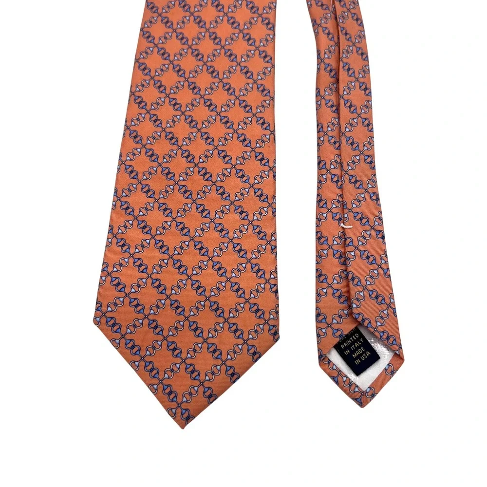 Brooks Brothers Makers Silk Tie Horsebit Geometric Pattern Mens Necktie USA Made